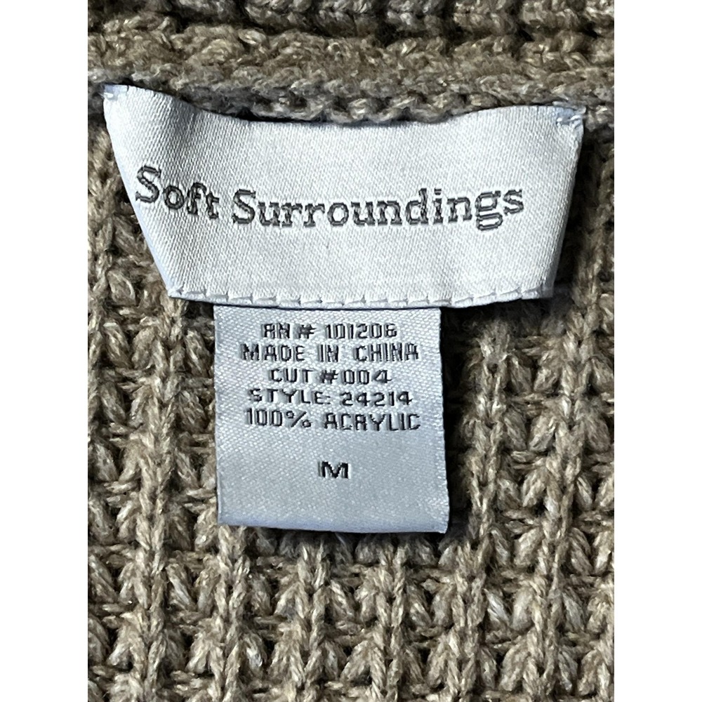 Soft Surroundings Cardigan Sweater Womens Medium Beige Waffle Knit Toggle Strap - Picture 8 of 11